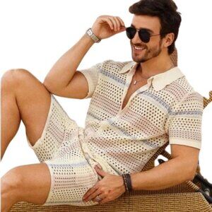 Mafinity Yellow Chunky Yarn Crochet Top & Shorts Set Size US L